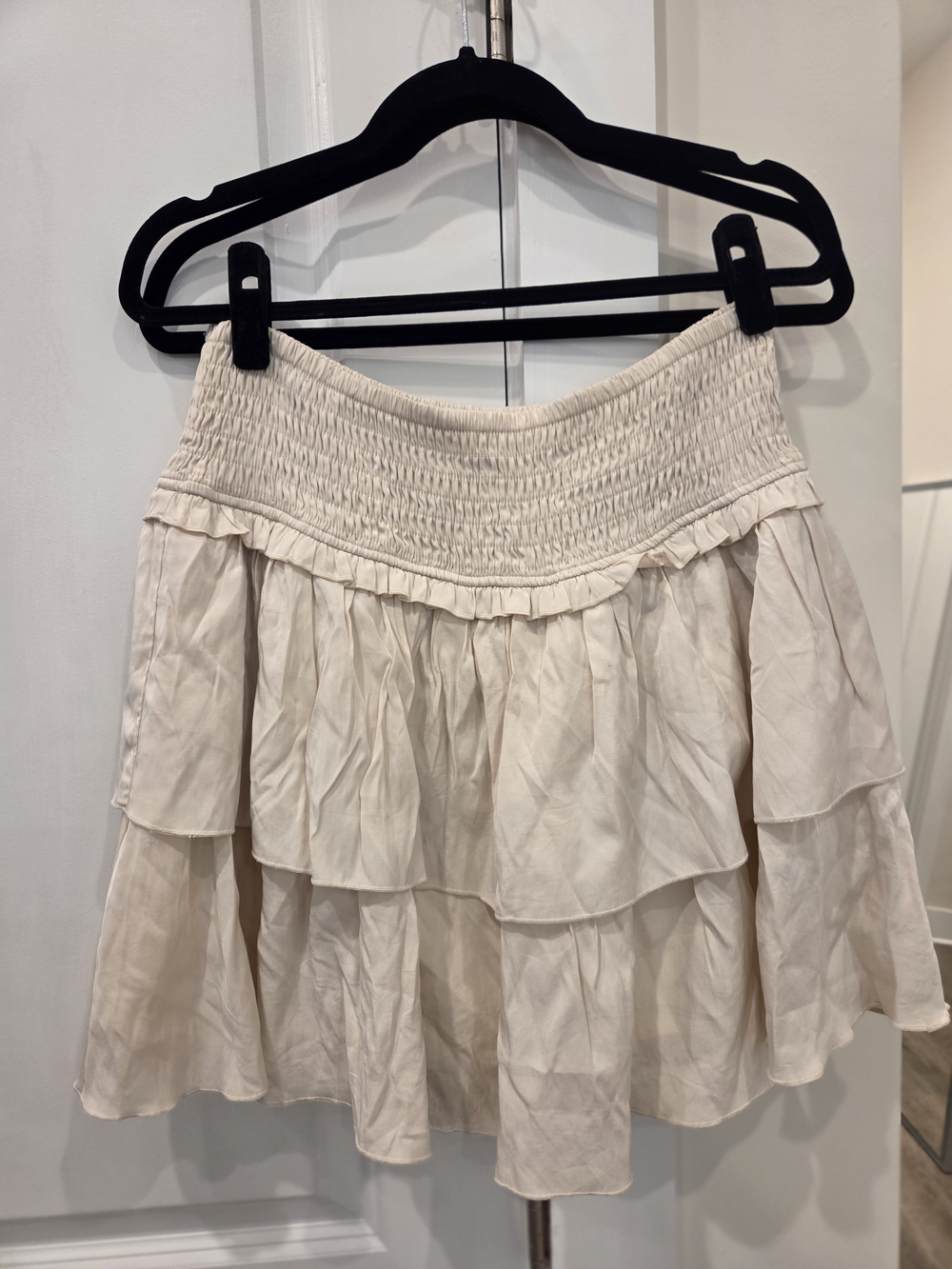 Pink Lily Cream Tiered Smocked Mini Skirt XL